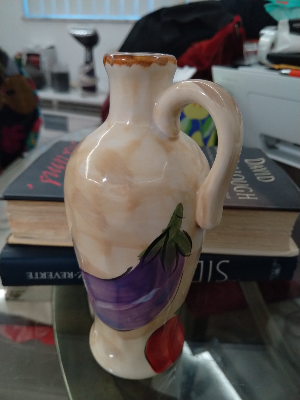 Hand-Painted Ceramic Pitcher with Eggplant Motif
